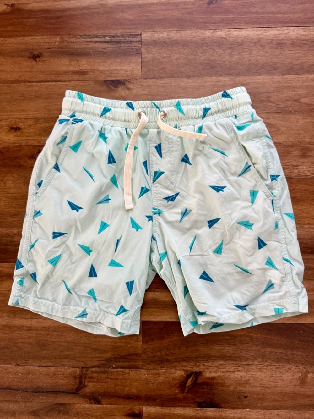 SweetHoney Boys Green Paper Airplane Print Swim Shorts 6 Beach Summer Vacation